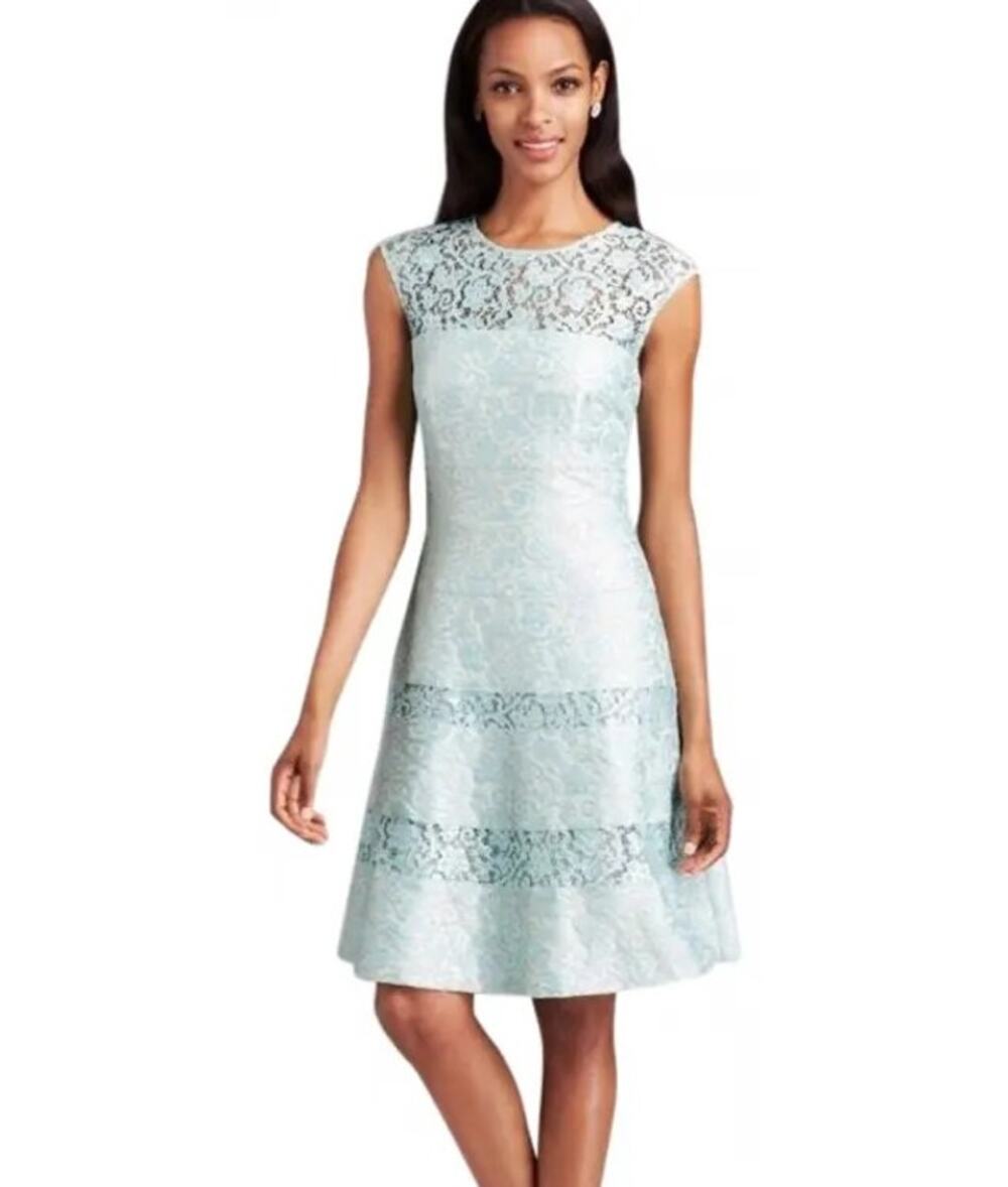 Kay Unger Mint Green Lace Cap Sleeve Party Dress Size 12 Cocktail Elegant Formal